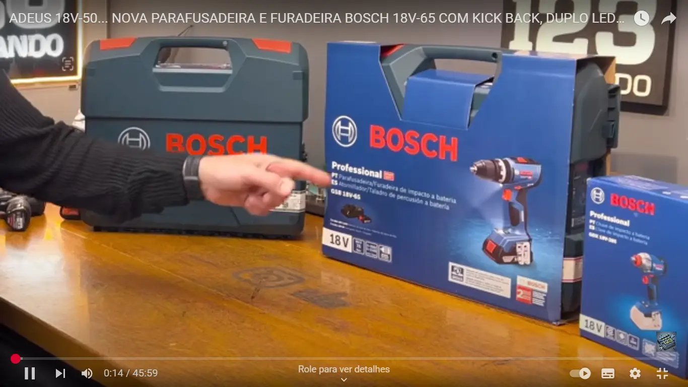 NOVA PARAFUSADEIRA E FURADEIRA BOSCH 18V-65 COM KICK BACK, DUPLO LED E MAIS RÁPIDA